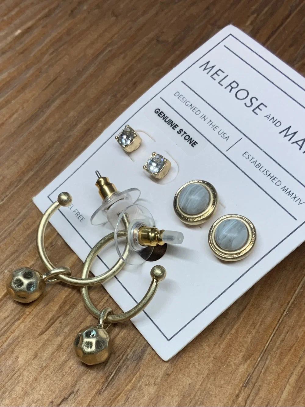 Melrose and Market Gold-Tone with Gray Stone Accents Mixed Earring Set